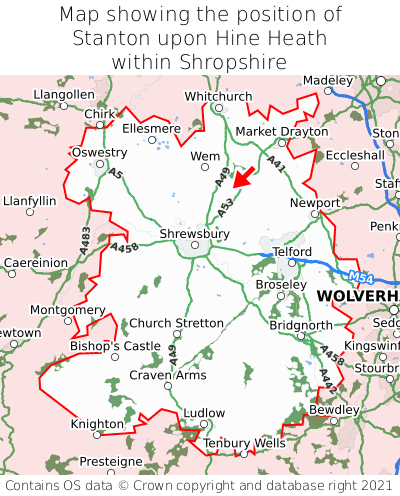 Map showing location of Stanton upon Hine Heath within Shropshire