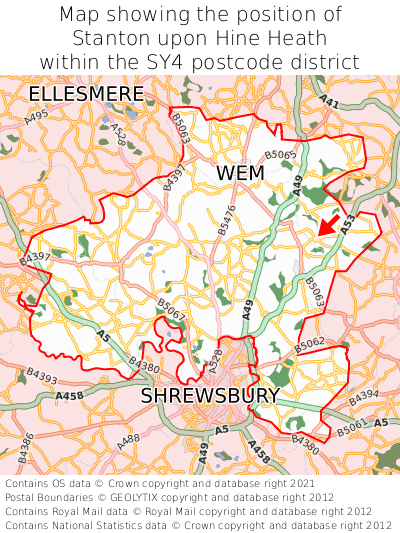 Map showing location of Stanton upon Hine Heath within SY4