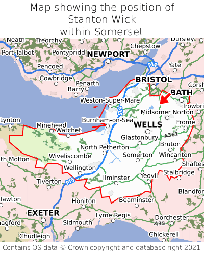 Map showing location of Stanton Wick within Somerset