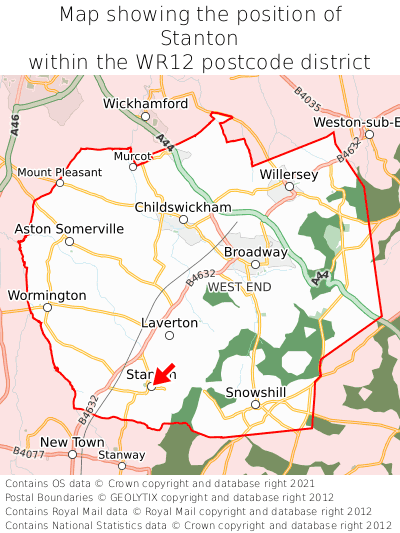 Map showing location of Stanton within WR12