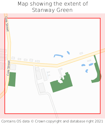 Map showing extent of Stanway Green as bounding box