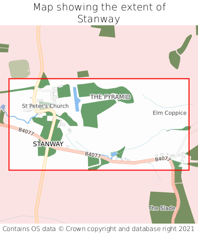 Map showing extent of Stanway as bounding box