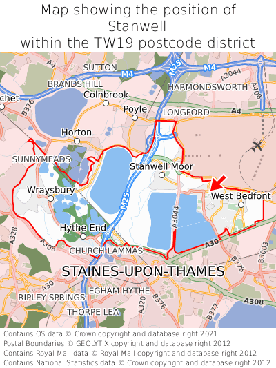 Map showing location of Stanwell within TW19