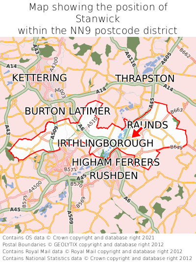 Map showing location of Stanwick within NN9