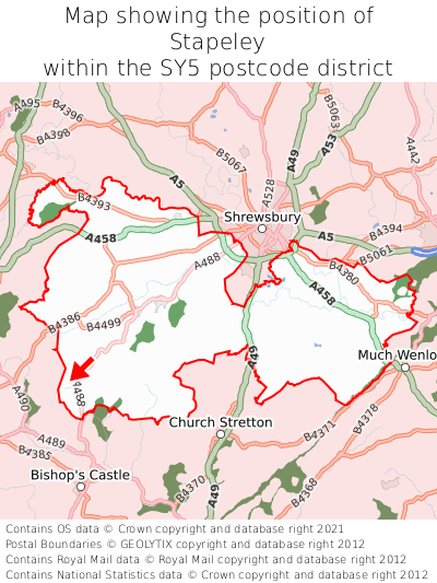 Map showing location of Stapeley within SY5