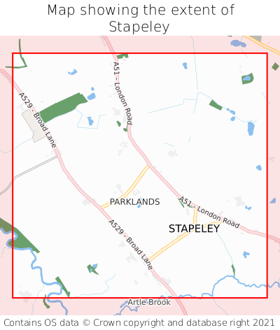 Map showing extent of Stapeley as bounding box