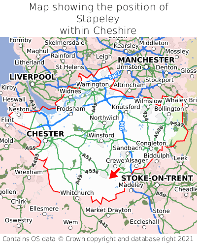 Map showing location of Stapeley within Cheshire