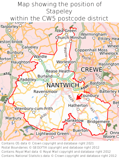 Map showing location of Stapeley within CW5