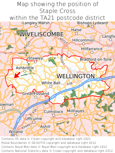 Map showing location of Staple Cross within TA21