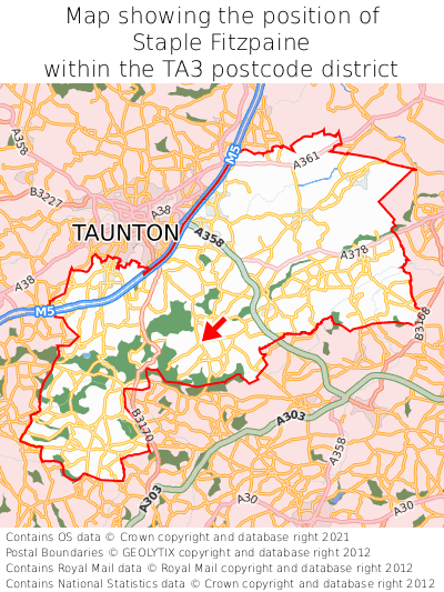Map showing location of Staple Fitzpaine within TA3