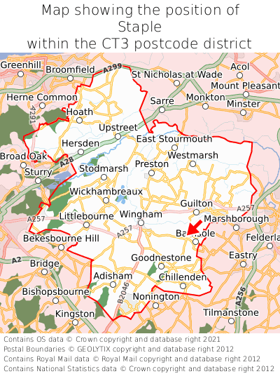Map showing location of Staple within CT3