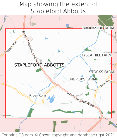 Map showing extent of Stapleford Abbotts as bounding box