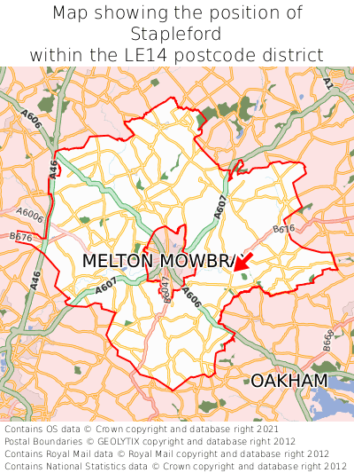 Map showing location of Stapleford within LE14