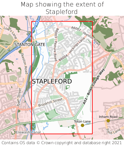 Map showing extent of Stapleford as bounding box