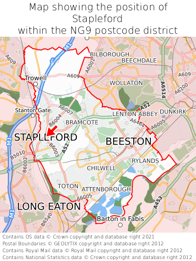 Map showing location of Stapleford within NG9