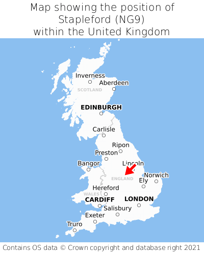 Map showing location of Stapleford within the UK