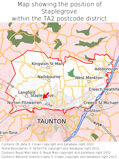 Map showing location of Staplegrove within TA2