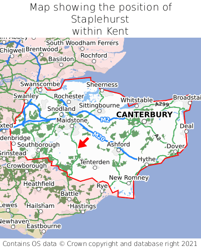 Map showing location of Staplehurst within Kent