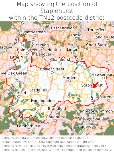Map showing location of Staplehurst within TN12