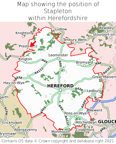 Map showing location of Stapleton within Herefordshire