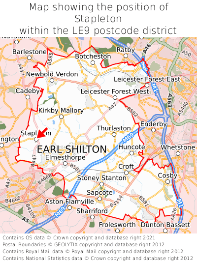 Map showing location of Stapleton within LE9
