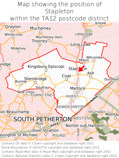 Map showing location of Stapleton within TA12