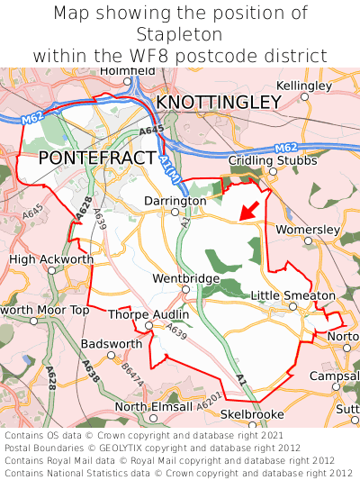 Map showing location of Stapleton within WF8