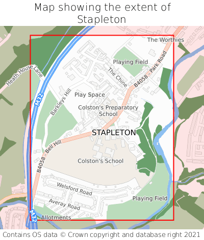 Map showing extent of Stapleton as bounding box