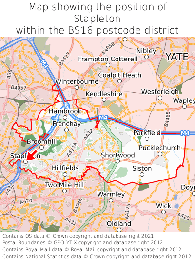 Map showing location of Stapleton within BS16