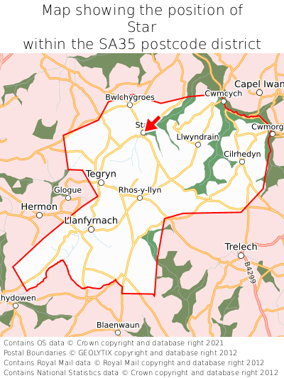 Map showing location of Star within SA35