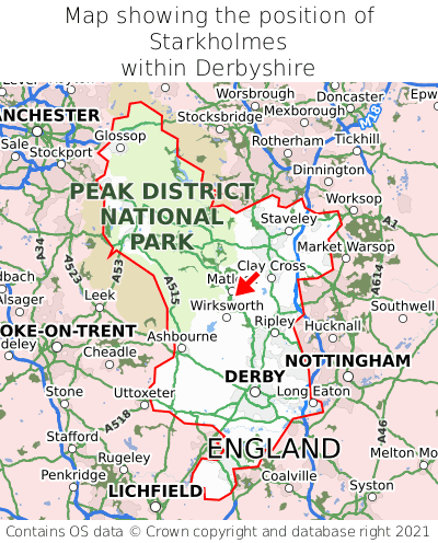 Map showing location of Starkholmes within Derbyshire