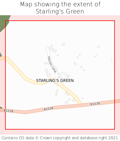Map showing extent of Starling's Green as bounding box