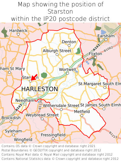 Map showing location of Starston within IP20