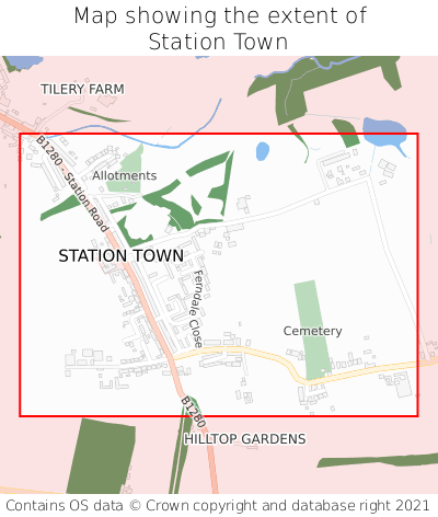 Map showing extent of Station Town as bounding box