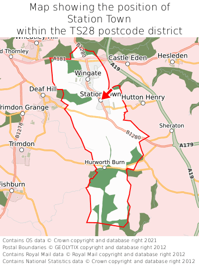 Map showing location of Station Town within TS28