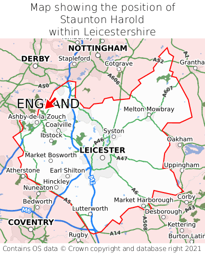 Map showing location of Staunton Harold within Leicestershire
