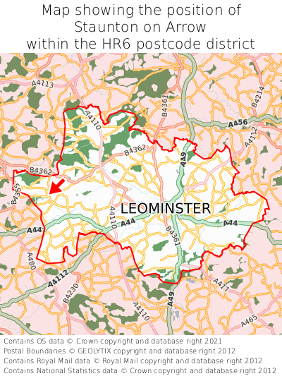 Map showing location of Staunton on Arrow within HR6