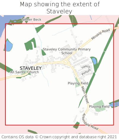 Map showing extent of Staveley as bounding box