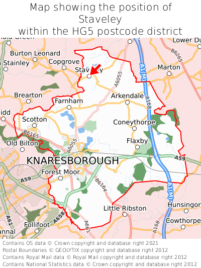 Map showing location of Staveley within HG5