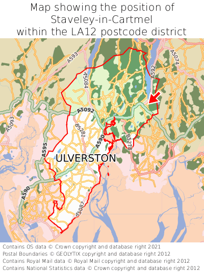 Map showing location of Staveley-in-Cartmel within LA12