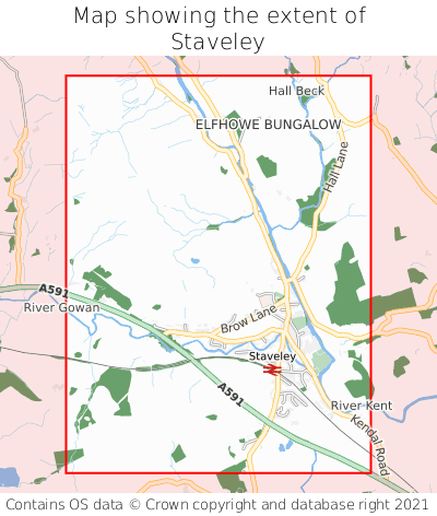 Map showing extent of Staveley as bounding box