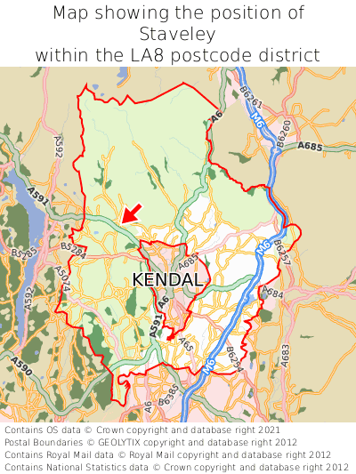 Map showing location of Staveley within LA8