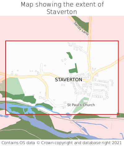 Map showing extent of Staverton as bounding box