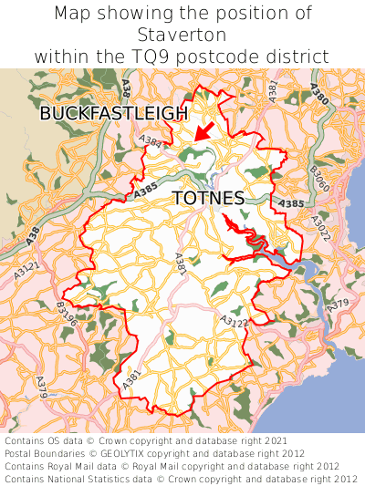 Map showing location of Staverton within TQ9