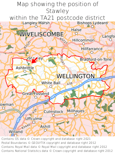 Map showing location of Stawley within TA21