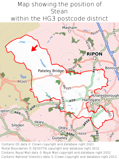 Map showing location of Stean within HG3