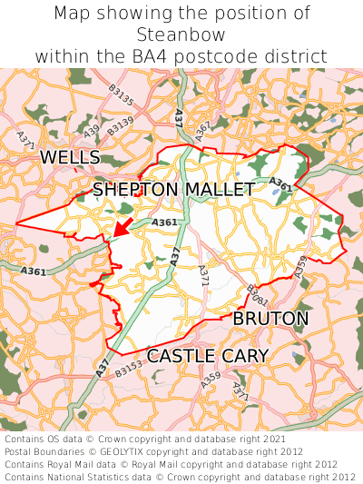 Map showing location of Steanbow within BA4
