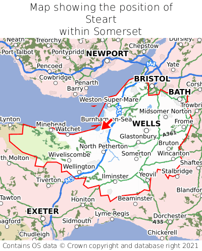 Map showing location of Steart within Somerset