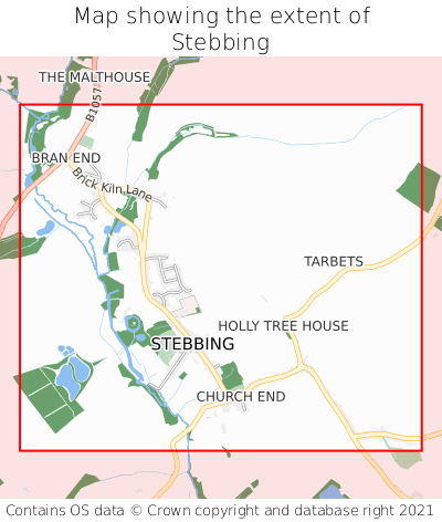 Map showing extent of Stebbing as bounding box