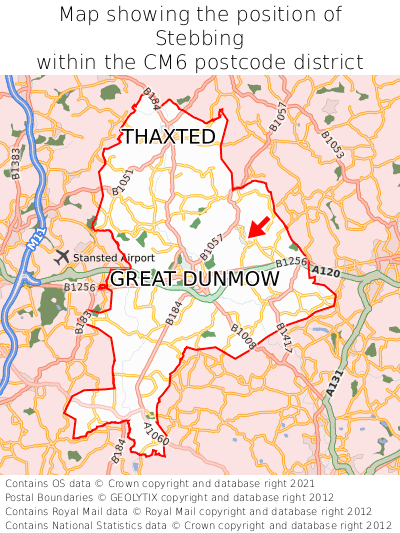 Map showing location of Stebbing within CM6